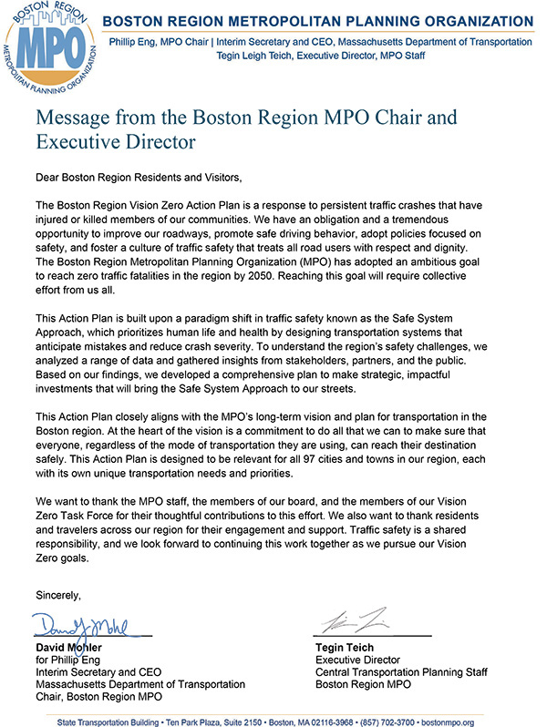 Signed Message from the Boston Region MPO Chair and Executive Director